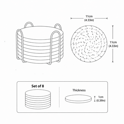 Gray tones 8 Piece Handmade Braided Cotton Coasters Set with Holder 4.3 Inch Round Absorbent – surface and form
