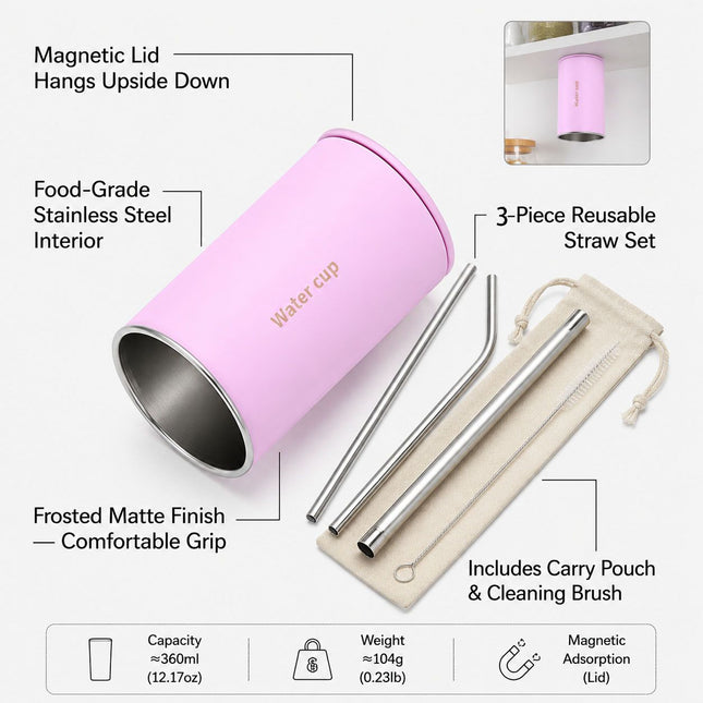 Pink 304 Stainless Steel Magnetic Hanging Water Bottle Set 12.17 oz Reusable Drinking Bottle Comes