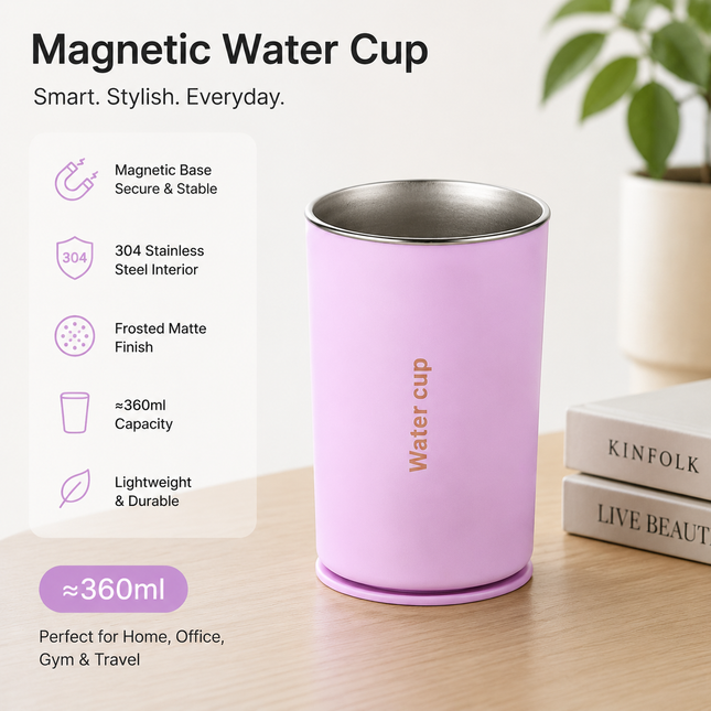 Pink 304 Stainless Steel Magnetic Hanging Water Bottle 12.17 oz Double-Wall Insulated Coffee/Milk Cup with