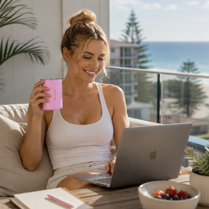 Pink 304 Stainless Steel Magnetic Hanging Water Bottle, 12.17 oz Double-Wall Insulated Coffee/Milk Cup with Magnetic Coaster
