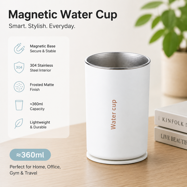 White 304 Stainless Steel Magnetic Hanging Water Bottle 12.17 oz Double-Wall Insulated Coffee/Milk Cup with