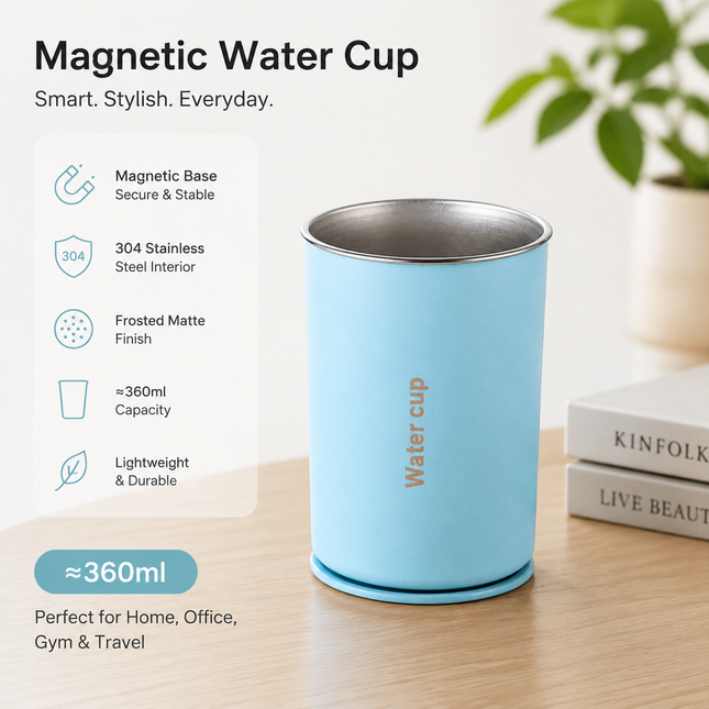 Blue 304 Stainless Steel Magnetic Hanging Water Bottle 12.17 oz Double-Wall Insulated Coffee/Milk Cup with