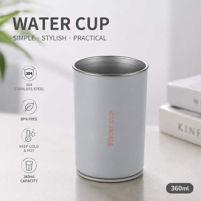 Gray 304 Stainless Steel Magnetic Hanging Water Bottle 12.17 oz Double-Wall Insulated Coffee/Milk Cup with