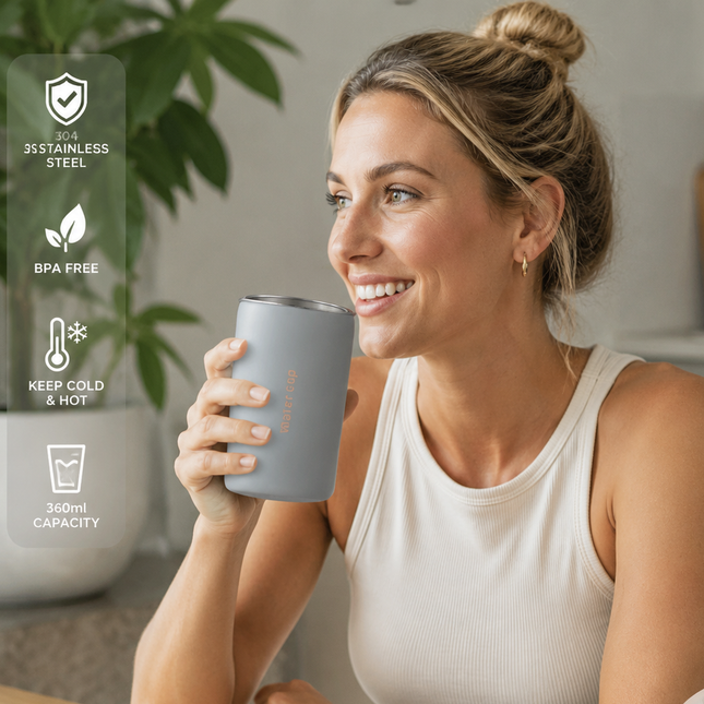 Gray 304 Stainless Steel Magnetic Hanging Water Bottle 12.17 oz Double-Wall Insulated Coffee/Milk Cup with – product detail