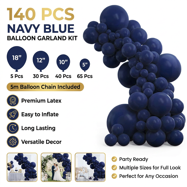140PCS Dark blue Balloon Garland Kit Latex Balloon Arch Set for Birthday Wedding Party Decoration Dark blue