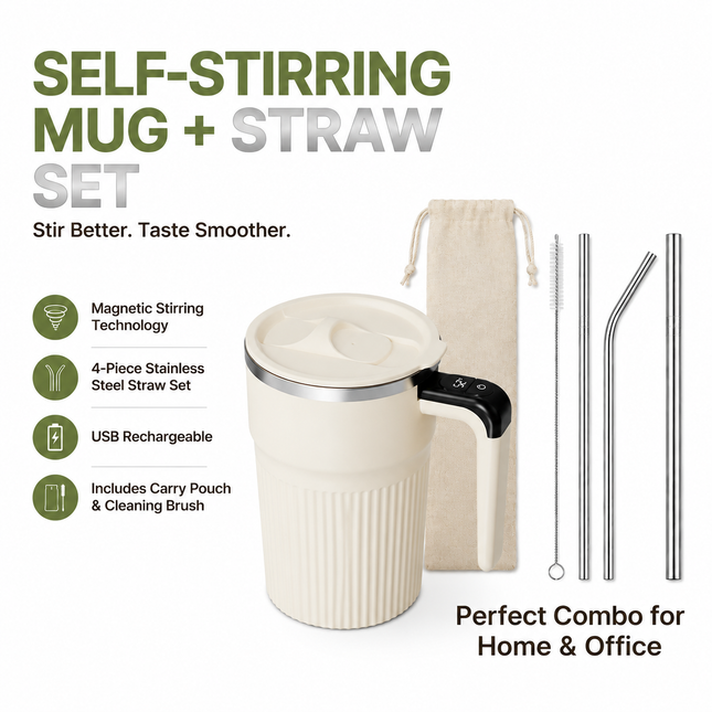 White Self Stirring Coffee Mug Electric Temperature Display Cup 14.4cm (5.67in) Stainless Steel