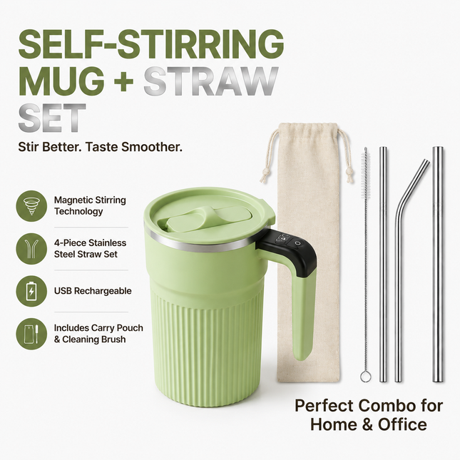 Green Self Stirring Coffee Mug Electric Temperature Display Cup 14.4cm (5.67in) Stainless Steel