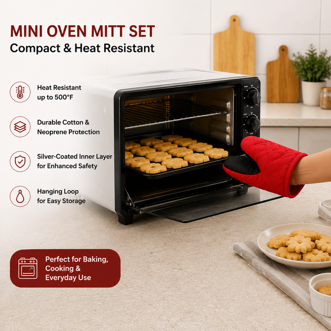 Red Heat Resistant Oven Mitts Set of V888-ELOSUNG54310