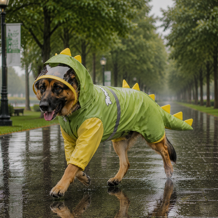 Green Dog Raincoat Dinosaur Hooded Waterproof Jacket 7XL Size with Leash Hole Removable Tail Cover Full Body Coverage Pet Rain Coat for Outdoor Walking Large Dogs