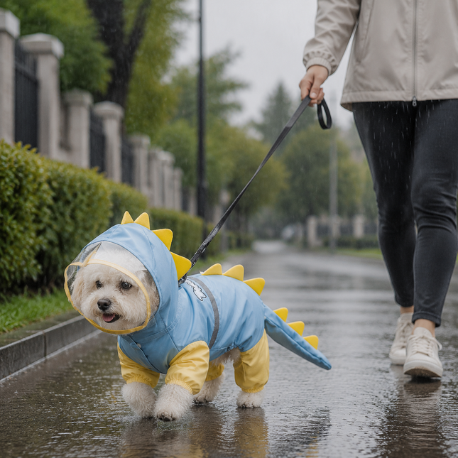 Blue Size XL Waterproof Dinosaur Dog Raincoat with Harness Hole Full Body Pet Rain Jacket for Small Dogs – product detail