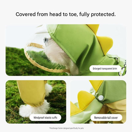 Blue Size XL Waterproof Dinosaur Dog Raincoat with Harness Hole Full Body Pet Rain Jacket for Small Dogs Tail Cover Lightweight Outdoor Walking