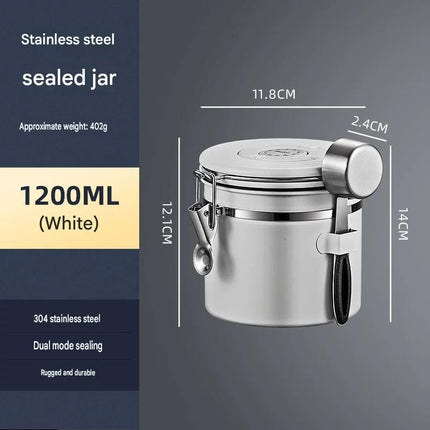 White 304 Stainless Steel Airtight Coffee Canister 1200ml Vacuum Seal Storage Jar with Date Tracker & – product perspective