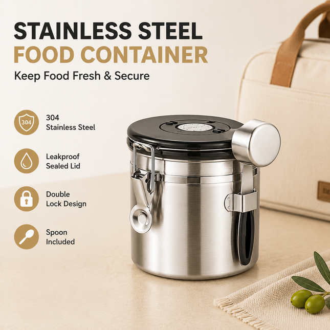 White 304 Stainless Steel Airtight Coffee Canister 1200ml Vacuum Seal Storage Jar with Date Tracker &