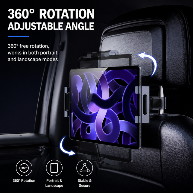 360 Degree Rotating Car Back Seat Tablet & Phone Holder Adjustable Headrest Mount for 4.7 12.9 Inch Devices