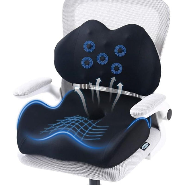 Memory Foam Seat Cushion & Lumbar Support Pillow Set Ergonomic Office Chair & Car Seat Pad for Lower Back