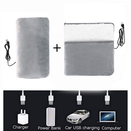 USB Heated Hand Warmer Bag & Foot Warmer Pad Combo Set – Electric Plush Heating Cushion for Home, Office & Travel