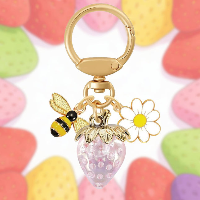 Crystal Pink Strawberry Bee Daisy Keychain