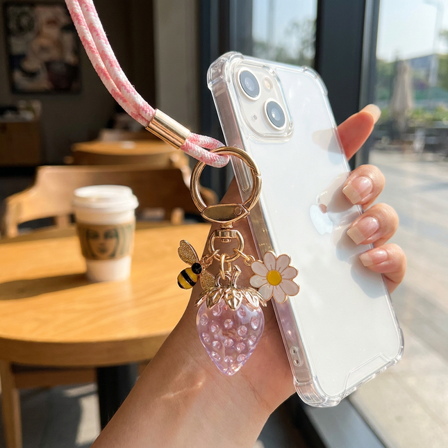 Crystal Pink Strawberry Bee Daisy Keychain – product detail