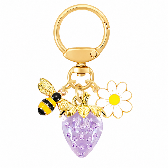 Crystal Purple Strawberry Bee Daisy Keychain