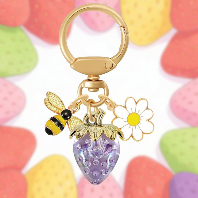 Crystal Purple Strawberry Bee Daisy Keychain – product detail