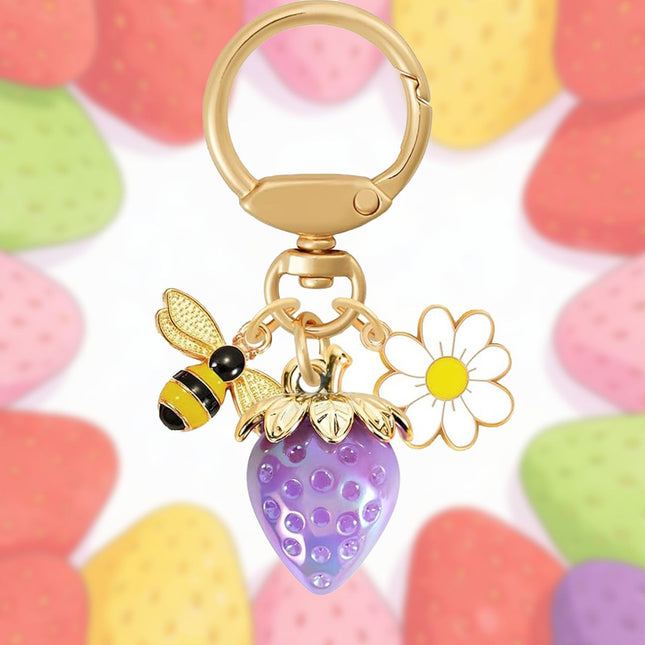Solid Purple Strawberry Bee Daisy Keychain