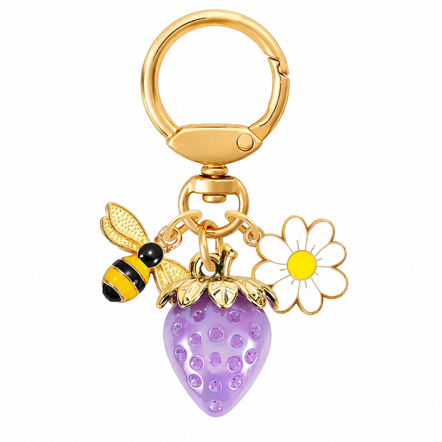 Solid Purple Strawberry Bee Daisy Keychain – product detail