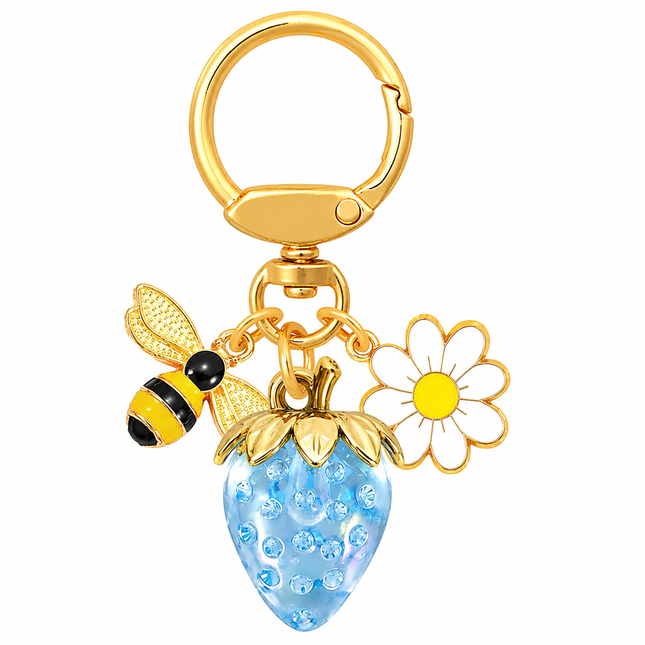 Crystal Blue Strawberry Bee Daisy Keychain – product detail