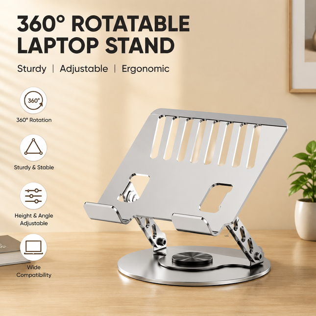 360 Degree Rotatable Laptop Stand Adjustable Aluminium Ergonomic Notebook Holder Small Size