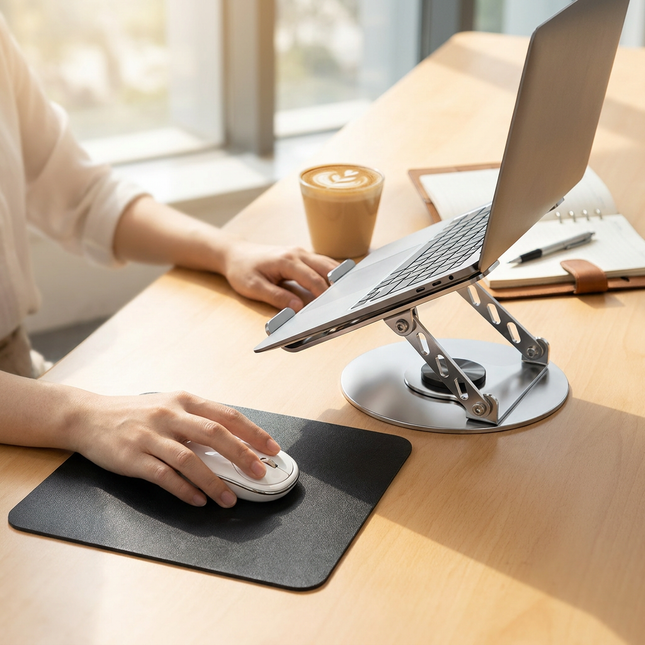 Adjustable aluminum alloy laptop stand (23.5 23.5CM) with mouse pad (21 25cm) adjustable height and – product detail