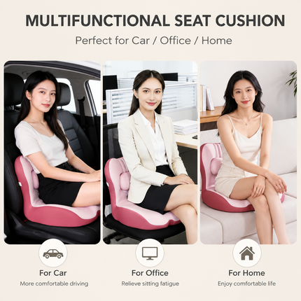 Ergonomic Memory Foam Seat Cushion with Pink Support Integrated One Piece Design Pressure Relief Chair Cushion Black for Office Car Home Use