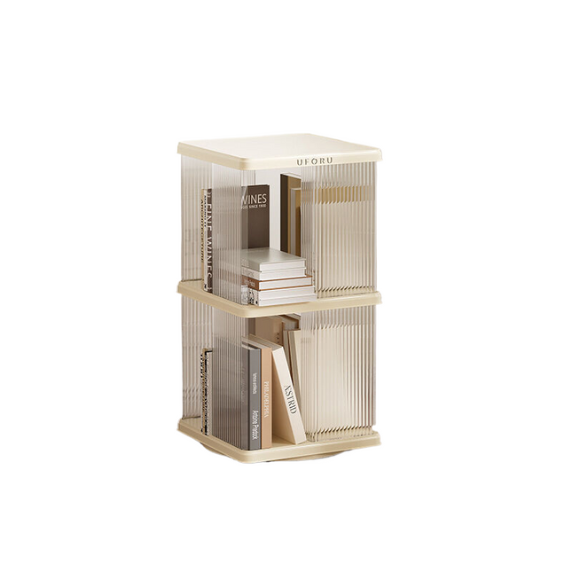 Rotating Storage Bookshelf Square 2 layers- Cream White Multi-Layer Storage Rack 36x36x69.5cm (ABS Plus PET)