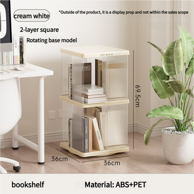 Rotating Storage Bookshelf Square 2 layers- Cream White Multi-Layer Storage Rack 36x36x69.5cm (ABS Plus – product detail