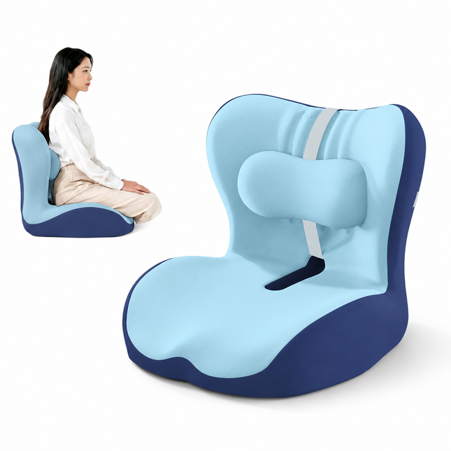 Ergonomic Memory Foam Seat Cushion with two-tone blue Support Integrated One Piece Design Pressure Relief