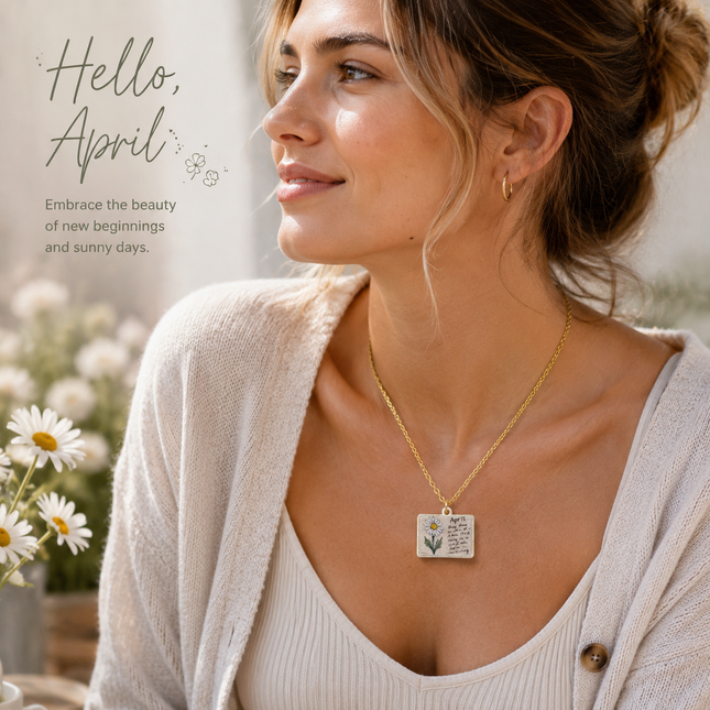 Vintage-style book necklace with April birthday flowers a luxurious gold-plated bronze exquisite floral – product detail