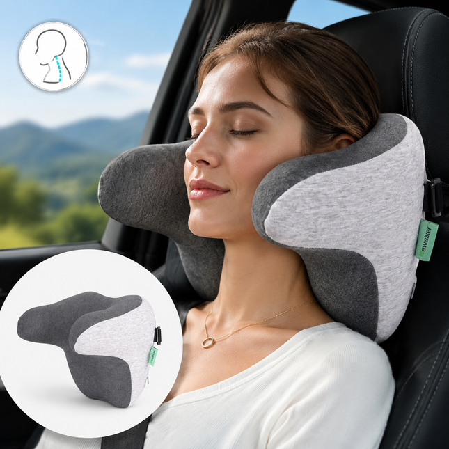 Ergonomic Car Neck Pillow Memory Foam Headrest Cushion (Grey) Adjustable Strap Breathable Neck Support Car – product detail