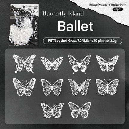 White Butterfly Holographic Cake Stickers PET Seashell Gloss Butterfly Cake Decorations DIY Dessert Toppers Party Supplies 20pcs x 2 Packs