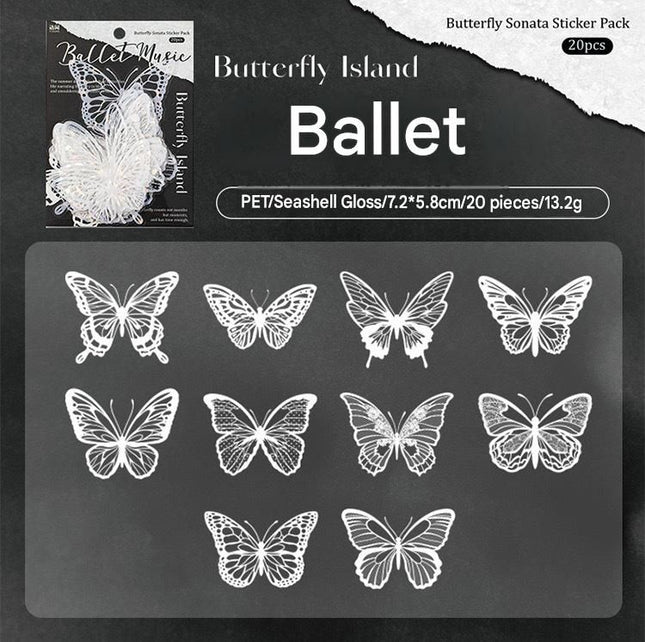 White Butterfly Holographic Cake Stickers PET Seashell Gloss Butterfly Cake Decorations DIY Dessert Toppers