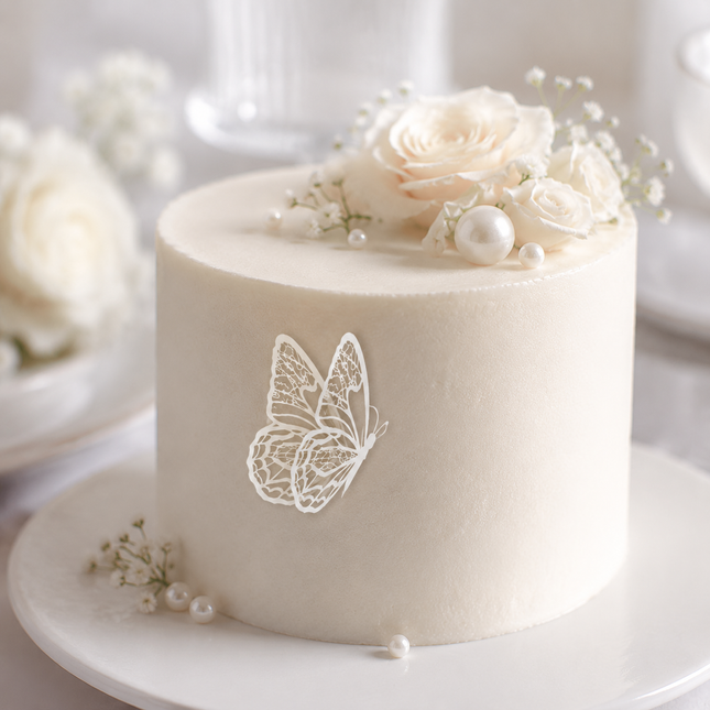 White Butterfly Holographic Cake Stickers PET Seashell Gloss Butterfly Cake Decorations DIY Dessert – product detail