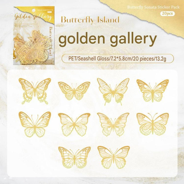 Gold Butterfly Holographic Cake Stickers PET Seashell Gloss Butterfly Cake Decorations DIY Dessert Toppers