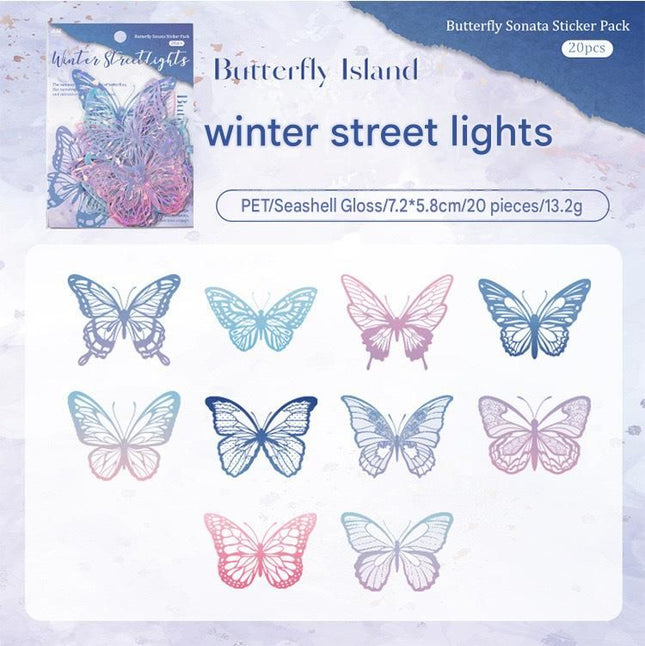 Color Butterfly Holographic Cake Stickers PET Seashell Gloss Butterfly Cake Decorations DIY Dessert Toppers