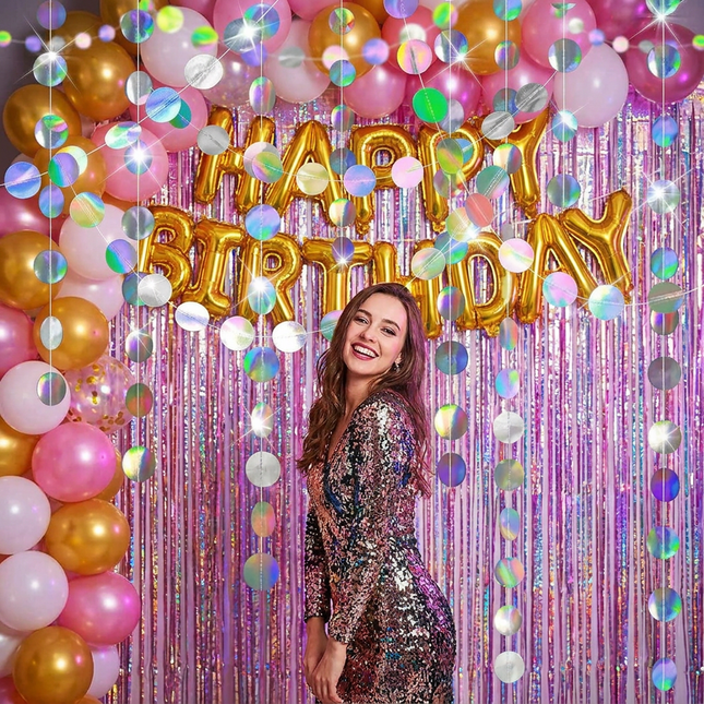 Iridescent Circle Garland 2 Pack 3m Each Holographic Hanging Party Decoration Circular Bunting – product detail