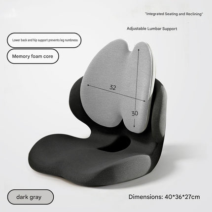 Black Ergonomic Memory Foam Seat Cushion with Lumbar Support - Integrated Backrest Design, Breathable Hollow Core for Office and Car Use