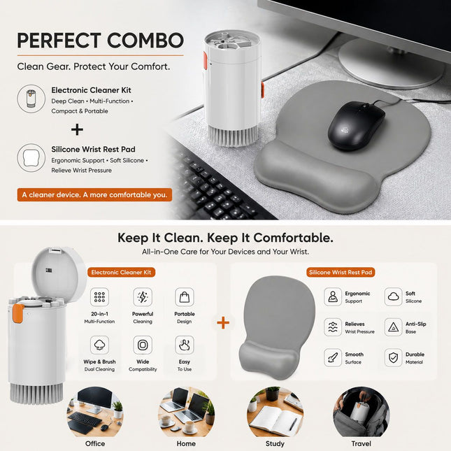 Gray silicone wrist rest with 20-in-1 electronics cleaning V888-ELOSUNG54428