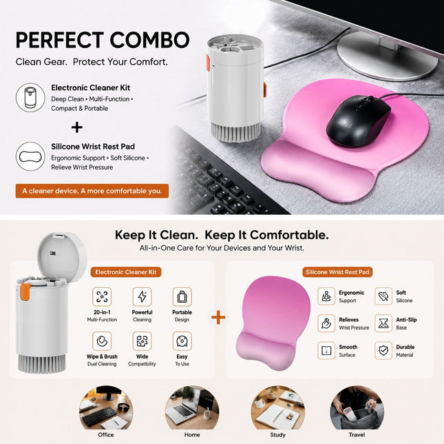 Gradient Pinkish White silicone wrist rest with 20-in-1 electronics cleaning V888-ELOSUNG54430