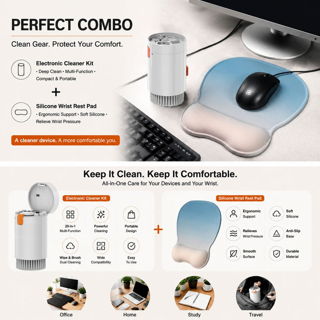 Gradient Light Blue silicone wrist rest with 20-in-1 electronics cleaning V888-ELOSUNG54431