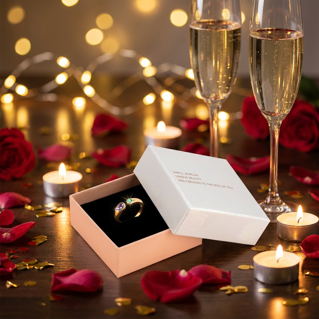 Adjustable Birthstone(February) Open Ring Set 18K Gold Plated Stainless Steel Minimalist Dainty – product detail