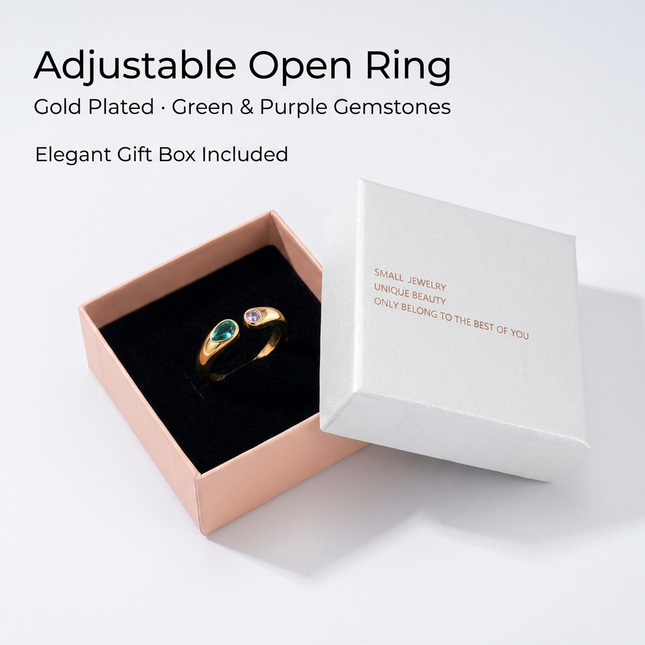 Adjustable Birthstone(March) Open Ring Set 18K Gold Plated Stainless Steel Minimalist Dainty