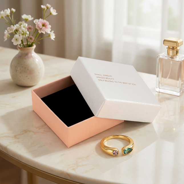 Adjustable Birthstone(March) Open Ring Set 18K Gold Plated Stainless Steel Minimalist Dainty – product detail