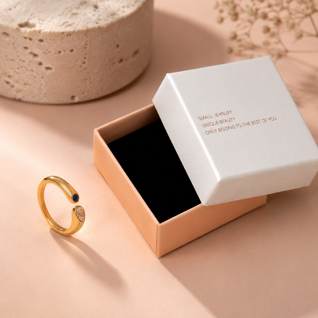 Adjustable Birthstone(April) Open Ring Set 18K Gold Plated Stainless Steel Minimalist Dainty