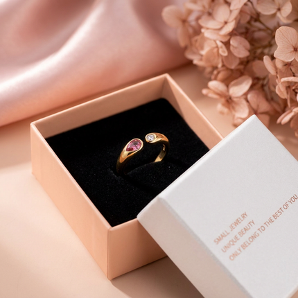 Adjustable Birthstone(July) Open Ring Set 18K Gold Plated Stainless Steel Minimalist Dainty